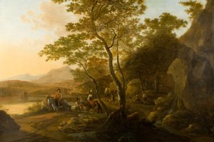 Landskap med figurer, ca. 1655-1710 (olje på lerret) av Cornelis van Swanenburgh