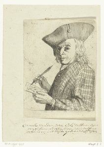 Selvportrett med penn og tegning av Cornelis van den Berg