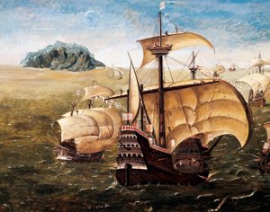Den portugisiske flåten, kopi av maleri av Cornelis Anthonisz On (1499-1557) av Cornelisz Anthonisz