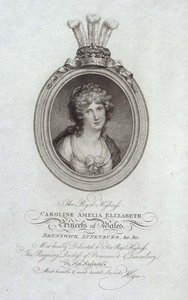 Hennes kongelige høyhet, Caroline Amelia Elizabeth, prinsesse av Wales (1768-1821), gravert av P. Sintzenich av Cornelius (after) Hoyer