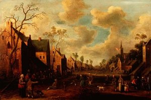 Bønder gleder seg i en landsbygate av Cornelius Droochsloot