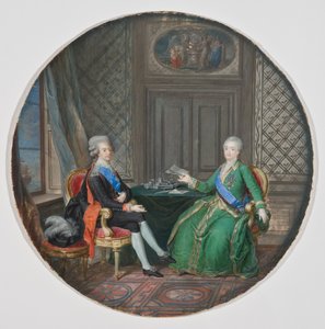 Kong Gustav III og Katarina II av Russland i Fredrikshamn 1783 (akvarell på pergament) av Cornelius Hoyer