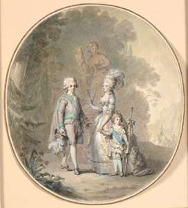 Gustav III, dronning Sophie Magdalene og kronprins Gustav Adolph rusler i Hagaparken. av Cornelius Høyer