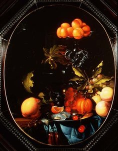 Stilleben med gresskar, frukt og østers av Cornelius Janssen van Ceulen