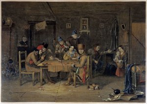 Franske nybyggere i Canada spiller kort - maleri av Krieghoff av Cornelius Krieghoff