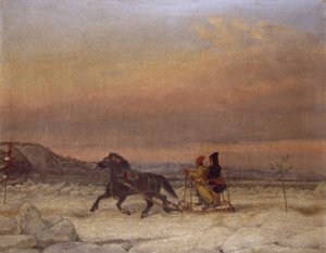 Slede i snøen av Cornelius Krieghoff