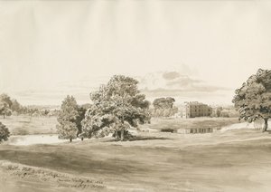 Betley Hall: sepia vasketegning, oktober 1820 av Cornelius Varley