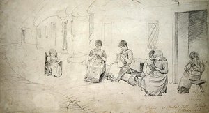 Barn utenfor skolen deres på Market Hill, Irland av Cornelius Varley