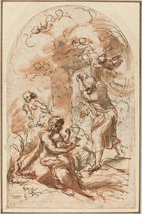 Studie for "Madonna della Scodella" [recto] av Correggio