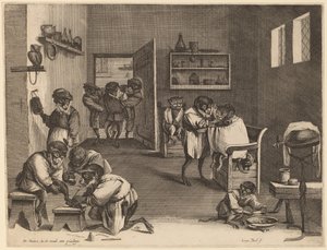 Apenes frisørsalong av Coryn Boel after David Teniers the Younger