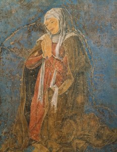 Dekan, detalj Virgin of Sign, scene fra august måned, tilskrevet Cosimo Tura (ca. 1430-1495) og Master of Ercole, fresco, nordvegg, Hall of Months, Palazzo Schifanoia (Gledens palass), Ferrara, Italia, ca. 1470