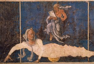 Jomfru med dekan, scene fra august måned, ca 1470, tilskrevet Cosimo Tura