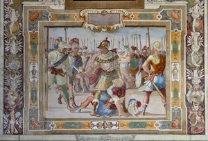 Kampscene fra Godfred av Bouillons gjerninger ved erobringen av Jerusalem, ca. 1589–94 (fresko)