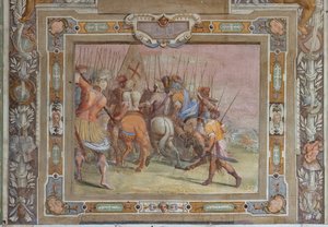 Kampscene fra Godfred av Bouillons gjerninger ved erobringen av Jerusalem, ca. 1589–94 (fresko)