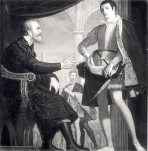 Michelangelo (1475-1564) og Francesco I (1541-87) de Medici av Cosimo Gamberucci or Gambaruccio