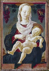 Madonna og barn, kjent som Vår Frue av dyrekretsen. ca. 1459-63 (tempera om bord) av Cosimo Tura