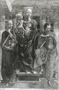 Jomfruen og barnet med Maria Magdalena og St. Hieronymus av Cosimo Tura