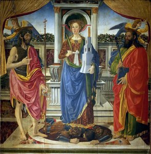 Den hellige Barbara med de hellige døperen Johannes og Matteus, ca 1470.