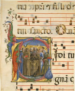 Manuskriptbelysning med alle hellige i en innledende V, fra en Antiphonary, 1450-60.