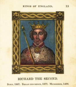 Portrett av kong Richard den andre, kong Richard II av England, født 1367, begynte regjeringstid 1377 og myrdet 1400 av Cosmo Armstrong