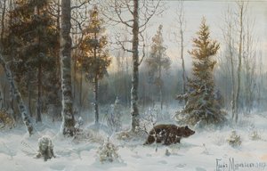 Vinterlandskap med bjørn, 1907 av Count Vladimir Leonidovich Muravyov