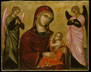 Icon of the Virgin Lactans with Two Angels (eggtempera på panel)