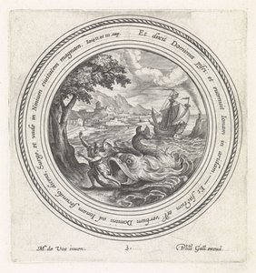 Fisken spyttet Jona ut på landet History of Jonah (serietittel) av Crispijn van de Passe (I)