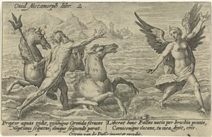 Neptun strekker seg etter Coronis Metamorphoses of Ovid (serietittel) av Crispijn van de Passe (I)