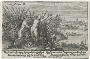 Pan en Syrinx Metamorfosen van Ovidius (serietittel) av Crispijn van de Passe (I)