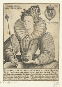 Portrett av Elizabeth I Tudor, ten halfen lijve Posvi Devm Aiut Orem Mevm (tittel på objekt) av Crispijn van de Passe (I)