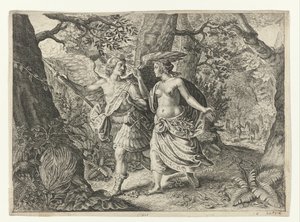 Circe gjør Picus til en hakkespett Metamorphoses of Ovid (serietittel) av Crispijn van de Passe (II) (after)