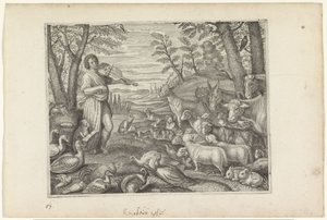 Orfeus fortryller dyrene med musikken sin Metamorphoses of Ovid (serietittel)