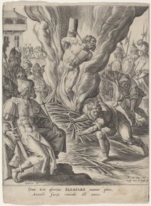 Eleasar brent av Antiochus av Crispijn van de Passe I after Maarten de Vos
