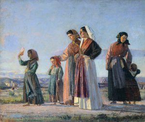 Returnerer fra messe, ca. 1865, av Cristiano Banti (1824-1904), olje på lerret, 38x46 cm