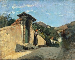 Studie av landskap, ca 1861, av Cristiano Banti (1824-1904), olje på lerret om bord