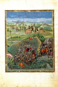 Innflytelse av planeten Mars: krigsscene (miniatyr, ca. 1470)