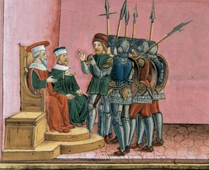 Prestene minner Pontius Pilatus om at Jesus hadde forutsagt sin oppstandelse av Cristoforo De Predis