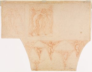 Studies for Christ Meeting His Mother..., Studies of an Angel in a Pendentive verso, 15991604. av Cristoforo Roncalli