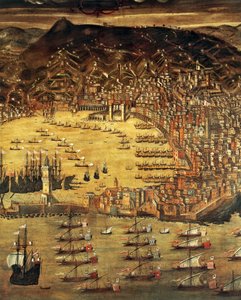 Utsikt over Genova og dens havn, Maleri av Cristoforo Grassi (1565-1598), Italia av Cristoforo de Grassi