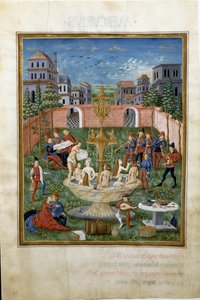 Innflytelse av Venus: kjærlighetens hage og ungdommens fontene (miniatyr, ca. 1470)