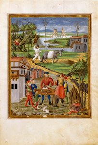 Månens innflytelse: scene for fiske, jakt og jordbruk (miniatyr, ca. 1470) av Cristoforo De Predis