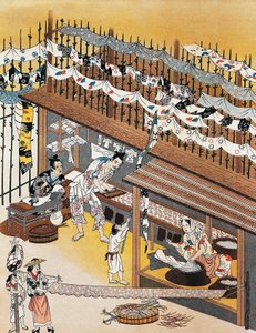 Håndverkere på jobb, maling av silkeskjermer, Edo-perioden (1600-1868) av Culture Edo