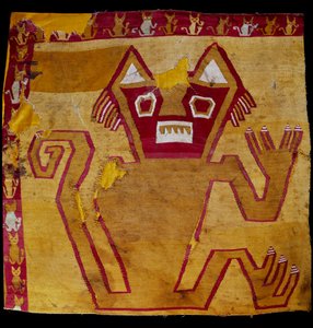 Pre-colombiansk kunst, Nazca-sivilisasjonen: fragment av stoff med zoomorf representasjon. 100 f.Kr.-800 e.Kr. Göteborg, etnografisk museum