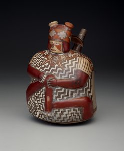 Fartøy som viser en såret kriger, tidlig mellomperiode, Nazca fase 7, ca. 500-600 (keramikk)