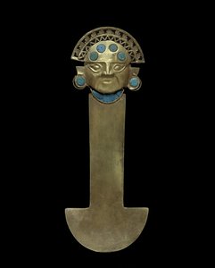 Tumi Knife, 800-1375 AD (hamret, jaget og filigrert gull med turkis innlegg)