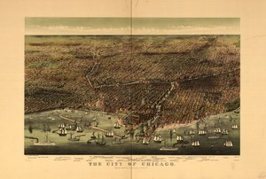 Byen Chicago. av Currier and Ives