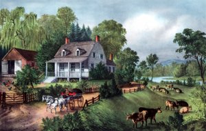 American Homestead om sommeren, 1868 av Currier and Ives