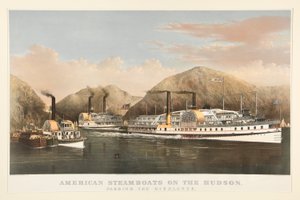 Amerikanske dampbåter på Hudson av Currier and Ives