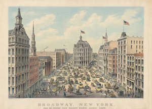 Broadway, New York: Fra Western Union Telegraph Building Looking North av Currier and Ives