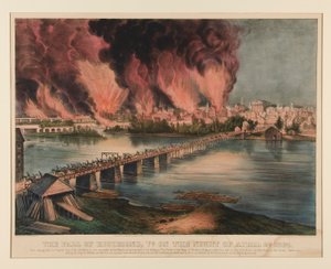 Fall of Richmond, Virginia, natten til 2. april 1865 av Currier and Ives